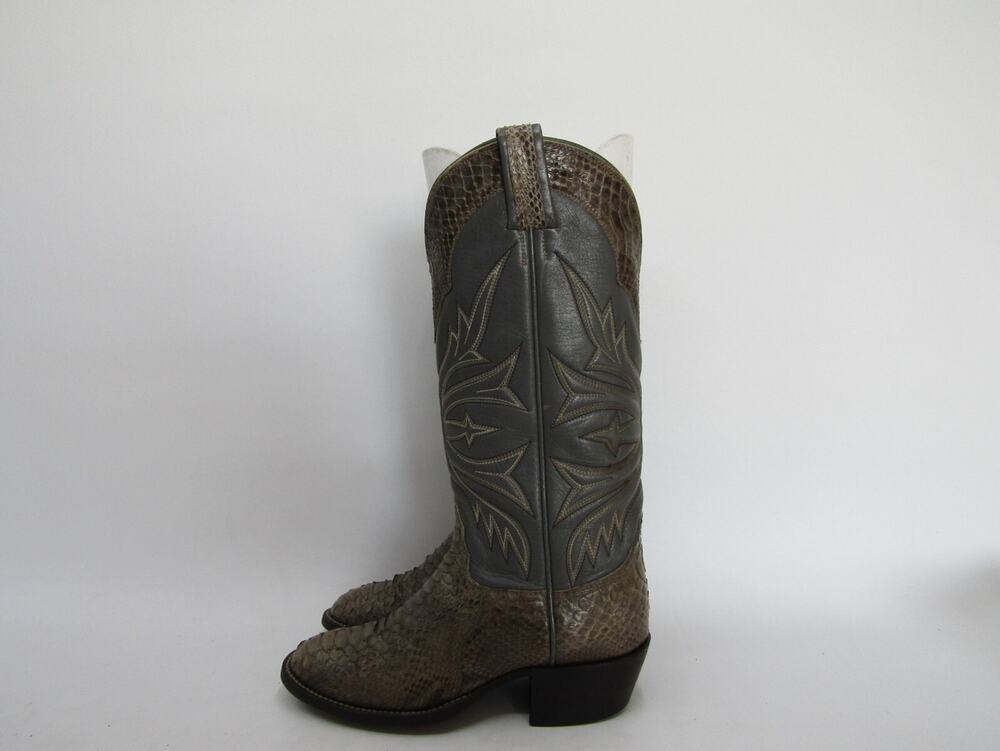 Hondo Womens Size 5 B Gray Leather Snake Cowboy Western Boots